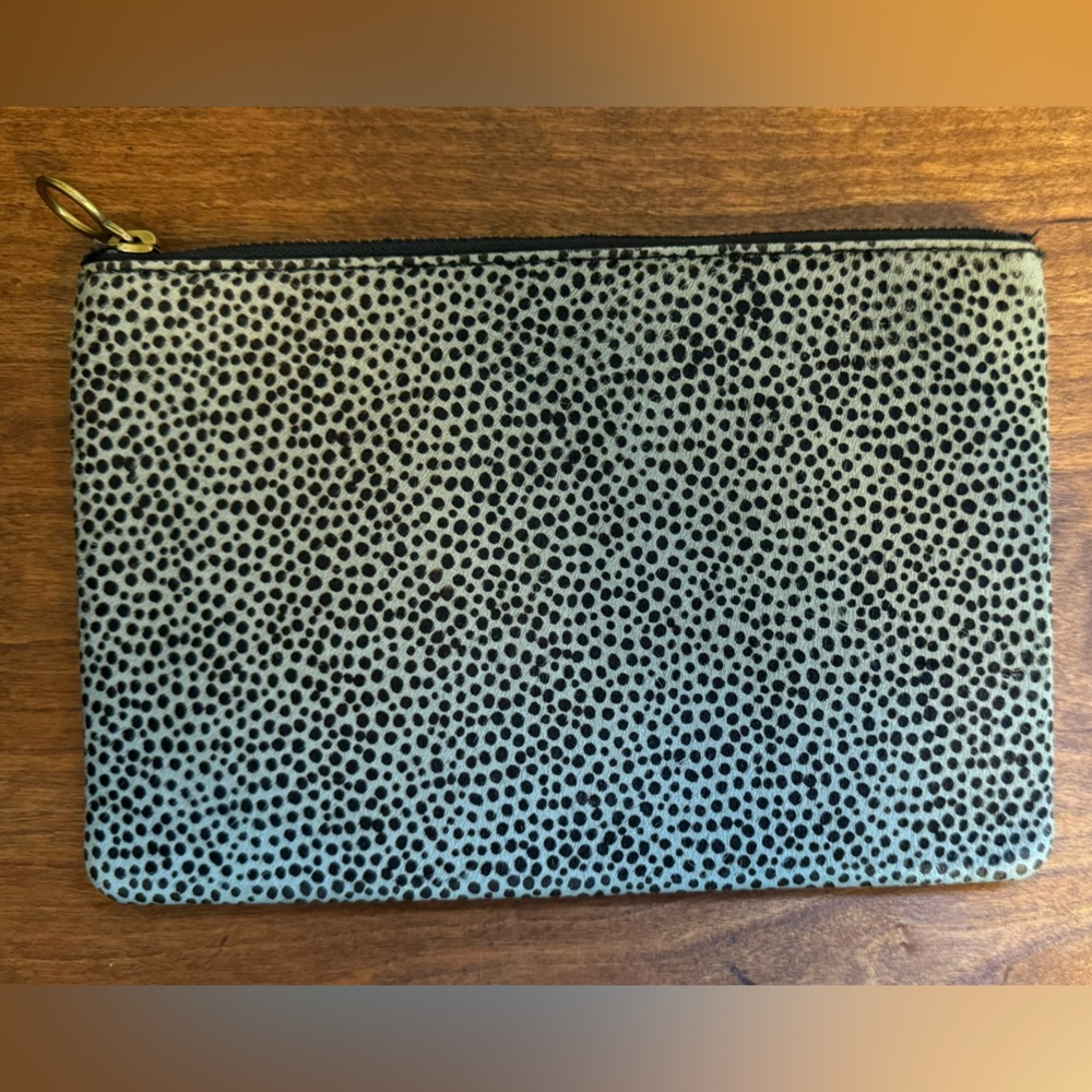 Madewell Leather and Calf Hair Animal Print Clutch